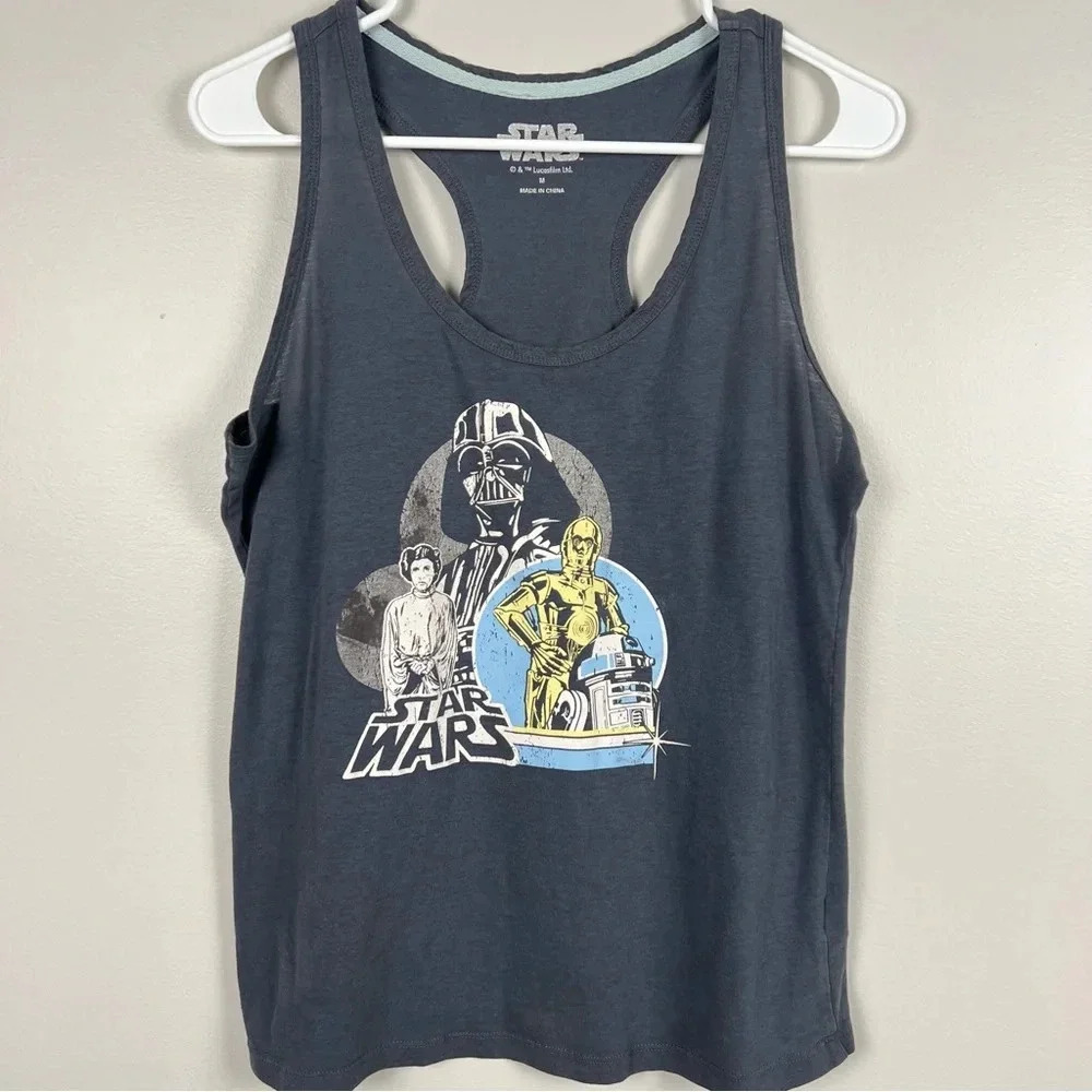 Star Wars Group Logo Graphic Tank Size Medium, Darth Vader, Leía, C3PO, R2D2